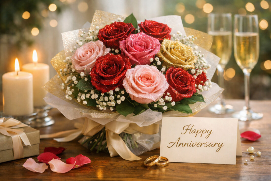 Buchetul de trandafiri cu sclipici este potrivit pentru aniversări Buchetul de trandafiri cu sclipici este potrivit pentru aniversări?