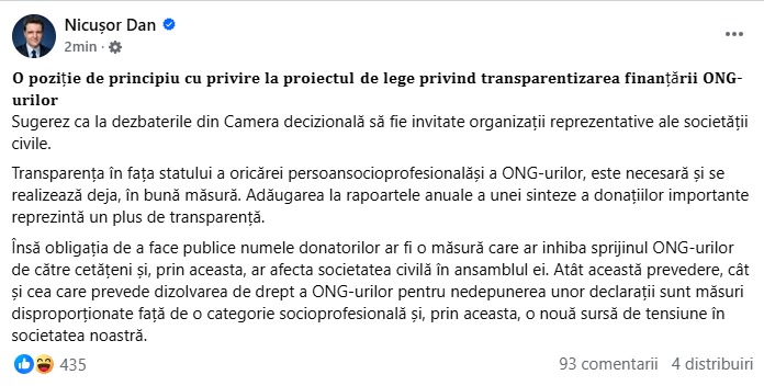 Nicușor Dan, intervenție în privința transparenței ONG-urilor. Ce atitudine are președintele?