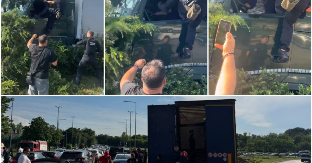 Polițiștii locali au utilizat spray lacrimogen și au dat cu picioarele în șoferul TIR-ului care a scăpat de sub...