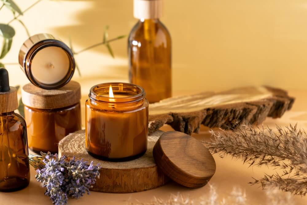 Soy,Candles,In,A,Glass,Jar.,Aromatherapy.,Burning,Candle,And
